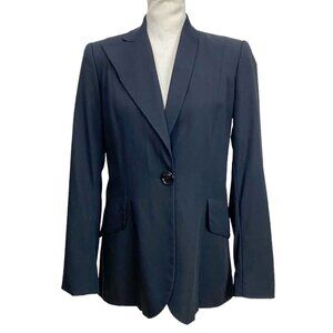 PHILIPPE DUBUC BLACK WOOL BLEND PEAK LAPEL SINGLE BREASTED MID-LENGTH BLAZER